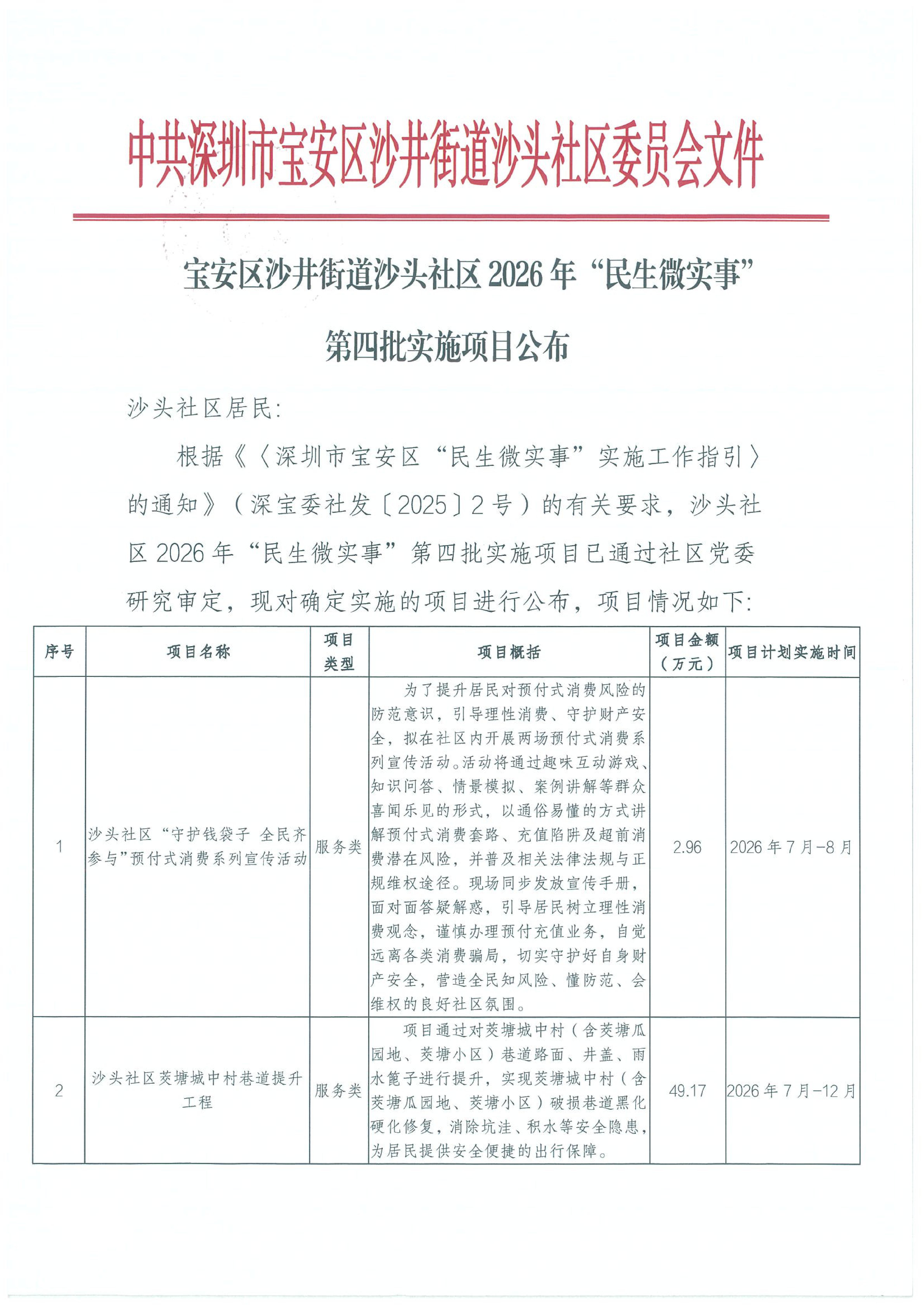 宝安区沙井街道沙头社区2026年“民生微实事”第四批实施项目公布_00.jpg